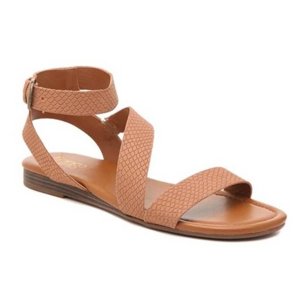 Franco Sarto Tan Guatar Reptile Embossed Flat Strappy Sandals • Size 5.5 🗣